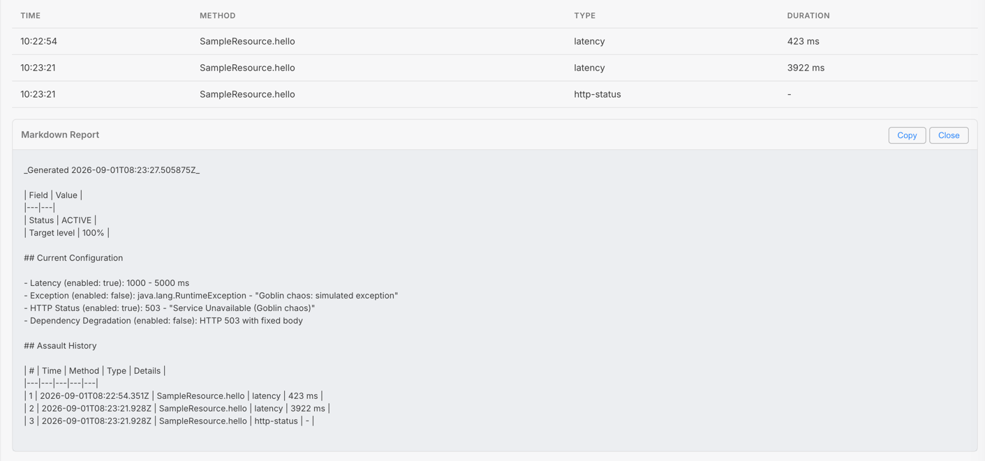 Goblin Markdown report export