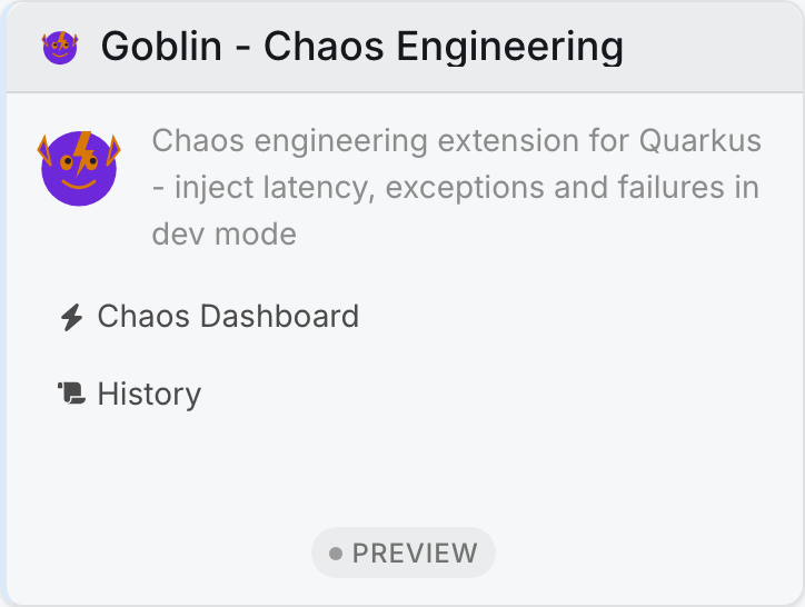Goblin card in the Quarkus Dev UI