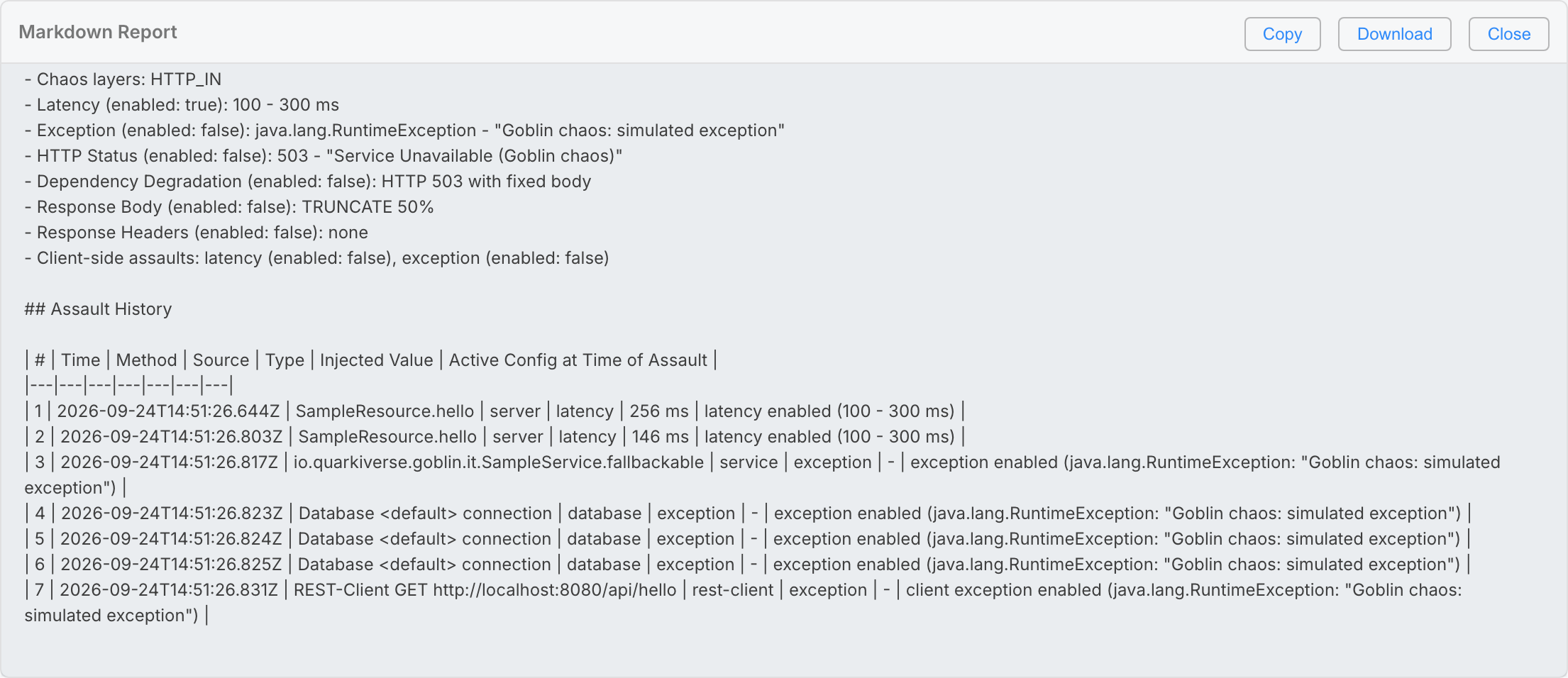 Goblin Markdown report export