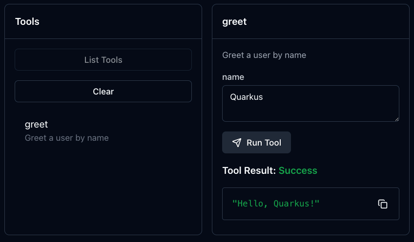 Invoking the greet tool