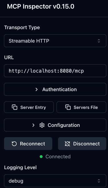 MCP Inspector HTTP Configuration